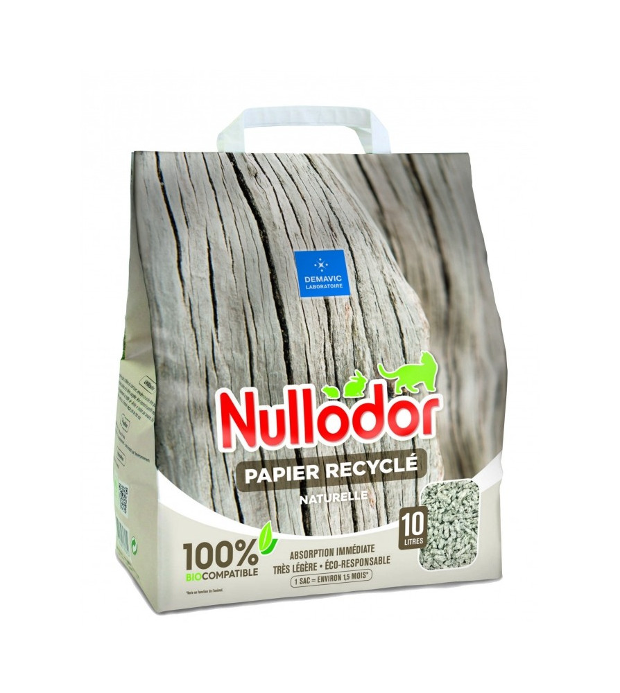  Nullodor - Litière papier recyclé 100% BioCompatible pour Chat - 10L