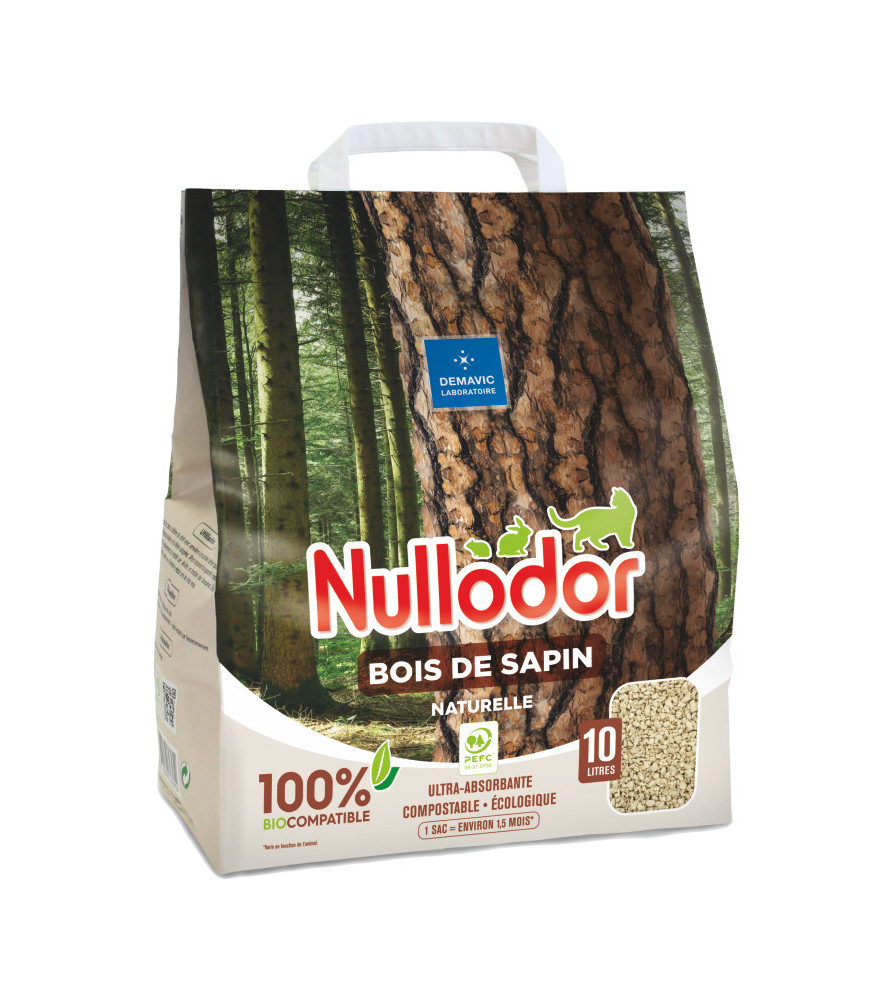  Nullodor - Litière en bois de sapin 100% BioCompatible pour Chat - 10L