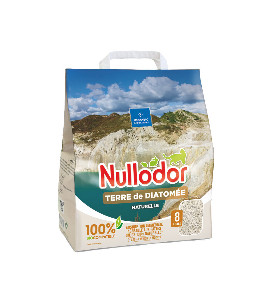  Nullodor - Litière Terre de Diatomée 100% Éco pour Chat - 8L