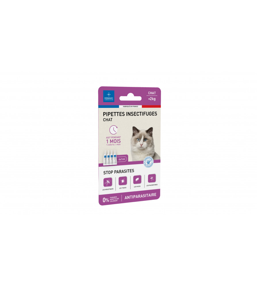 Pipettes insectifuges pour chat de + 2 kg