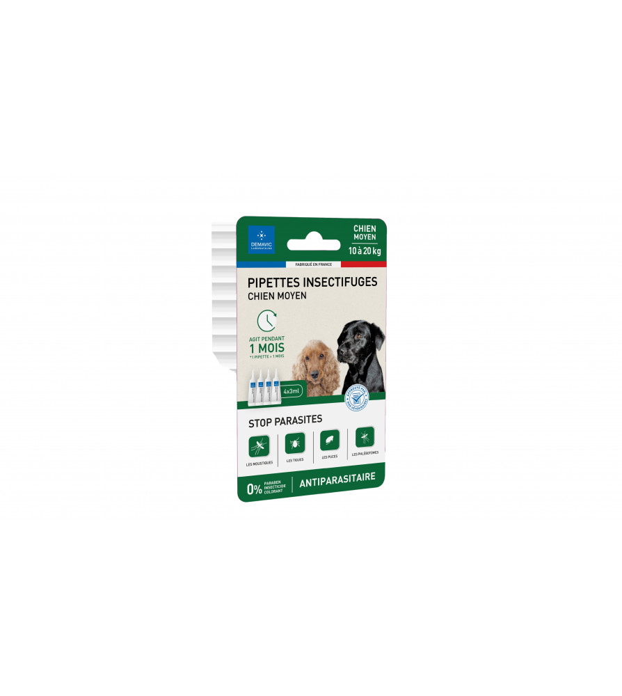 Pipettes insectifuges chien moyen