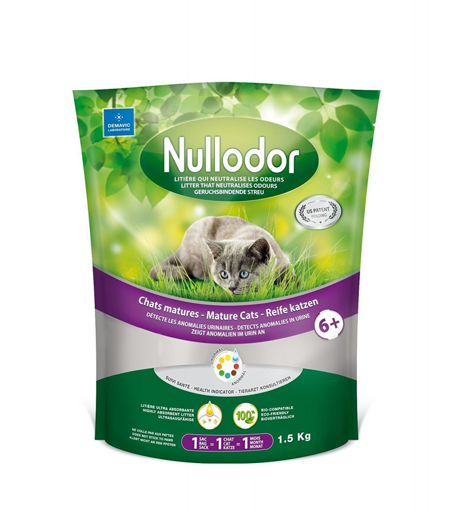 Nullodor Litière en Silice avec indicateur santé pour Chat Mature* - sac 1,5 kg